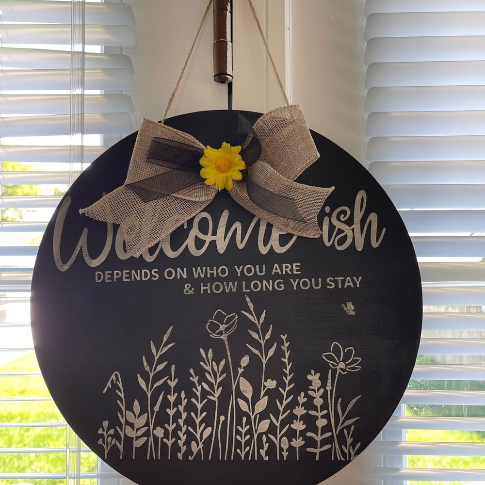 Black Welcome Sign with Floral Design